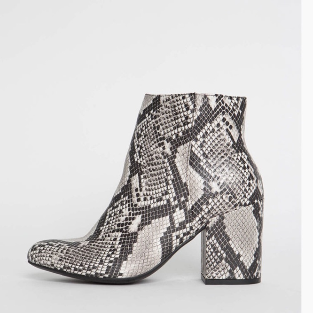 Chunky Heel Snakeskin Booties